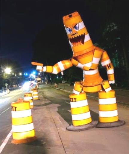 Road closed traffic cone robot